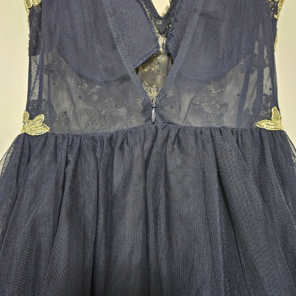 Blondie Nites Whimsigoth Fairy Prom Dress Gold Filigree Navy Tulle Gothic Glam 1 - Picture 6 of 12